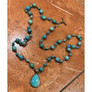 WHITNEY KELLY .925 STERLING TURQUOISE TEARDROP PENDANT ENHANCER 35" NECKLACE EUC